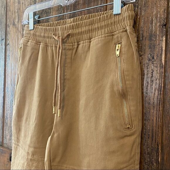 NX3 S Khaki HipHop Dance Baggy Waist Tie Padded Knee Stretch Cuffed Pants - Picture 5 of 9